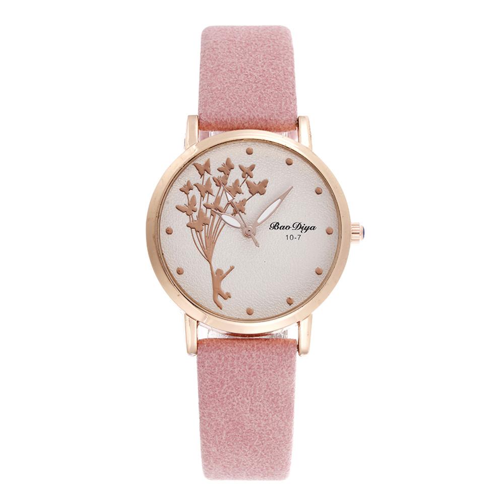 Montre pour femmes en quartz avec motif de papillon