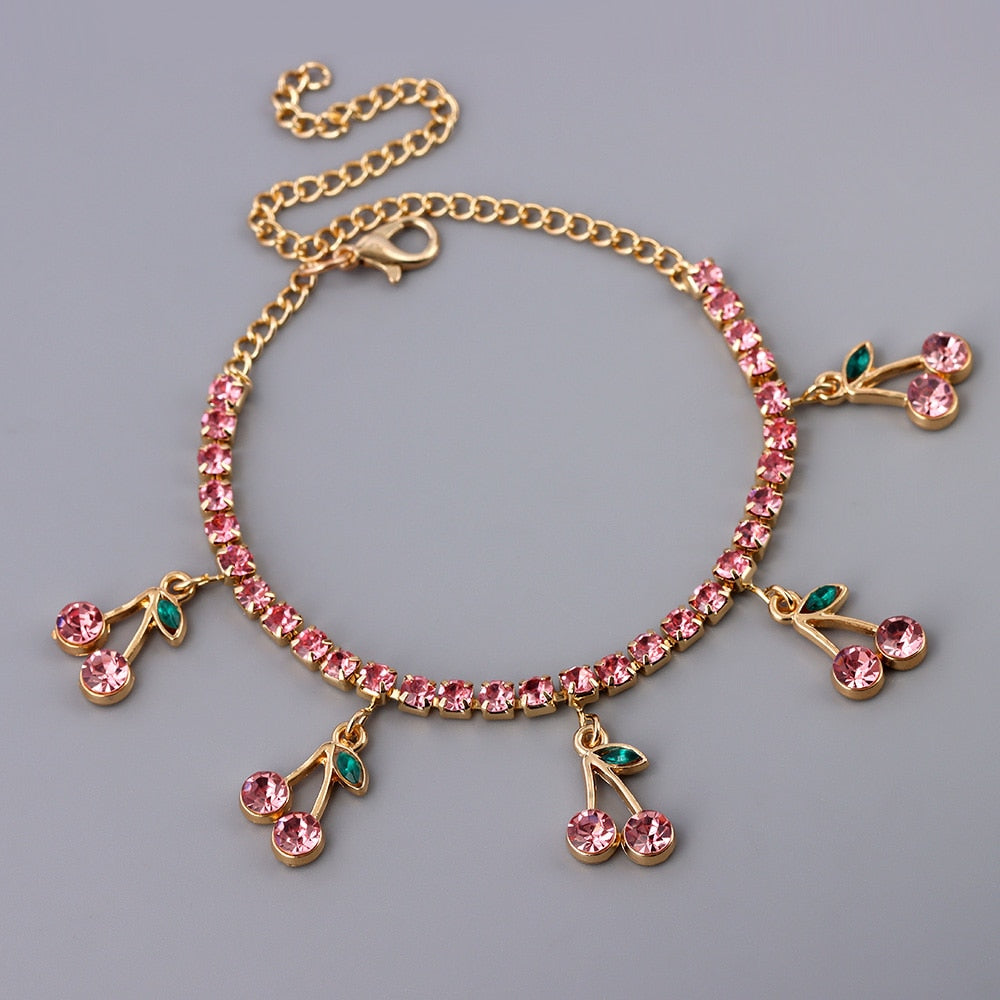 Bracelet de cheville avec des zircons - cerises