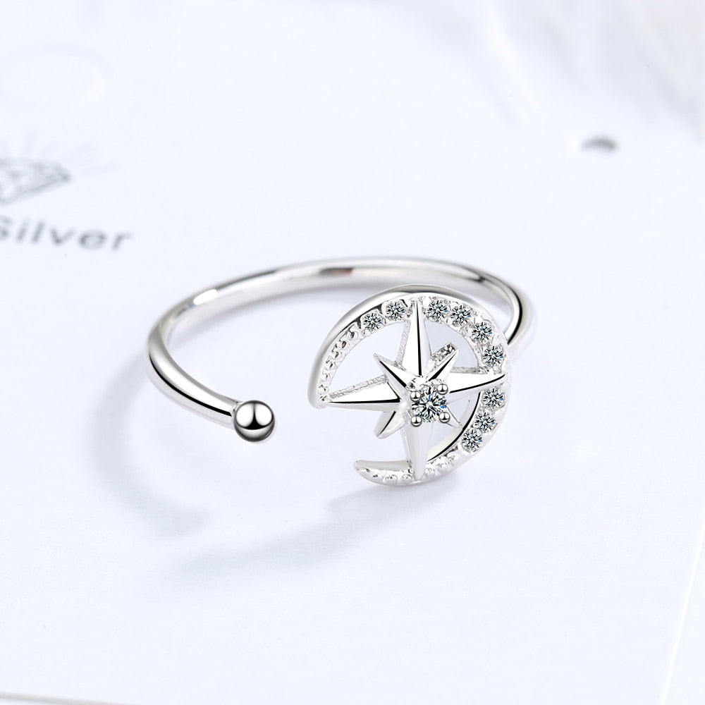 Bague ouverte avec une étoile et un croissant de lune