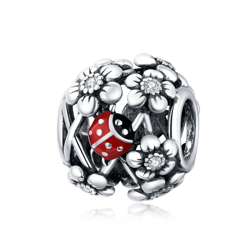 Pendentif modulaire - Coccinelle et fleurs