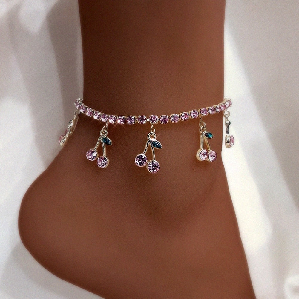 Bracelet de cheville avec des zircons - cerises