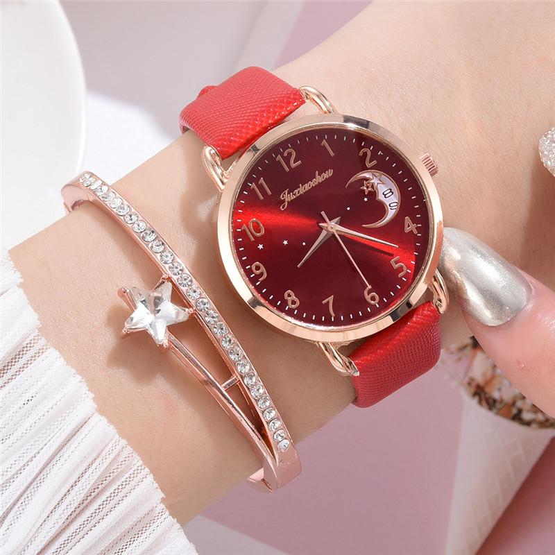 Montre à quartz pour femmes avec motif de lune