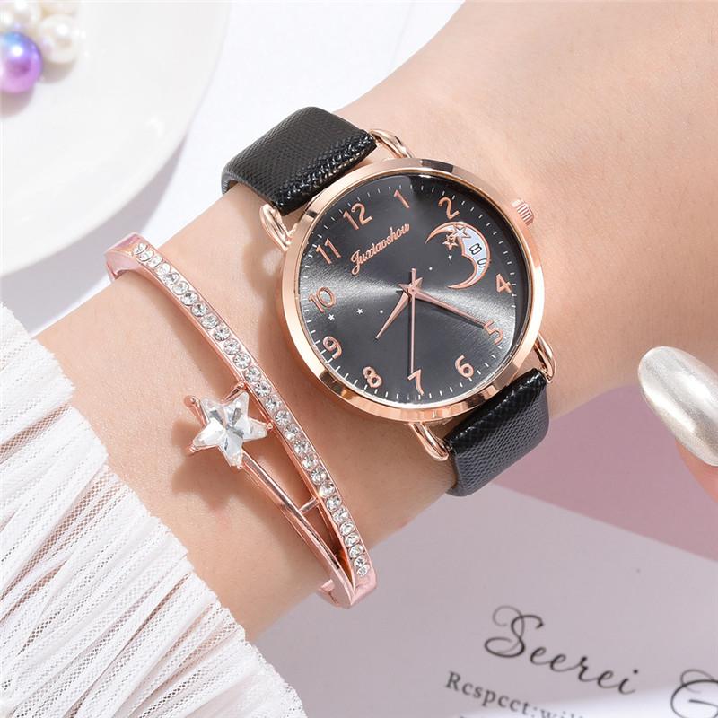 Montre à quartz pour femmes avec motif de lune