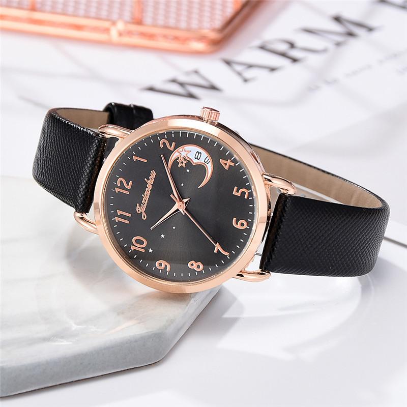 Montre à quartz pour femmes avec motif de lune