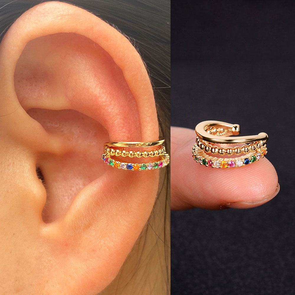Triple boucle d'oreille avec zircons colorés