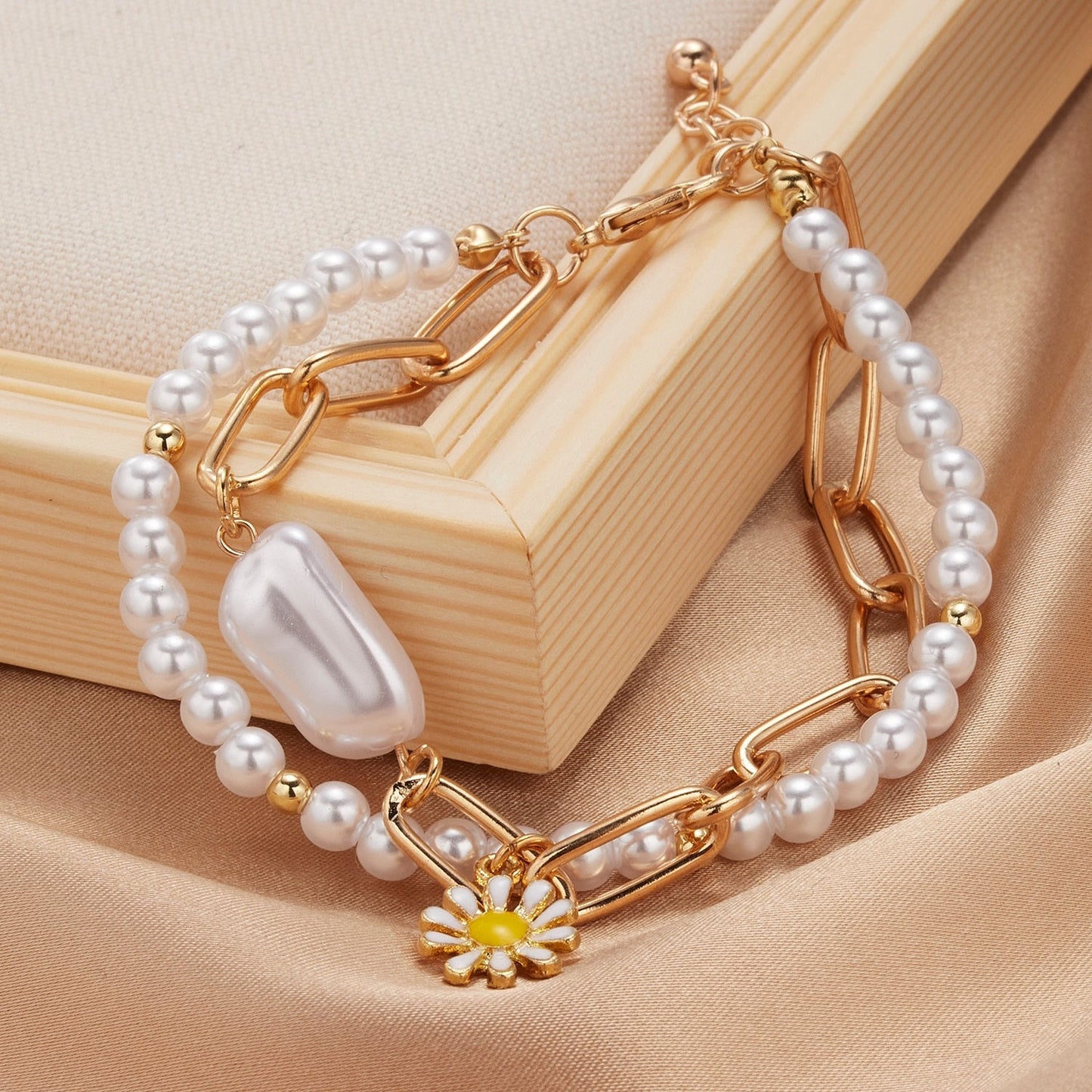 Double bracelet imitant des perles