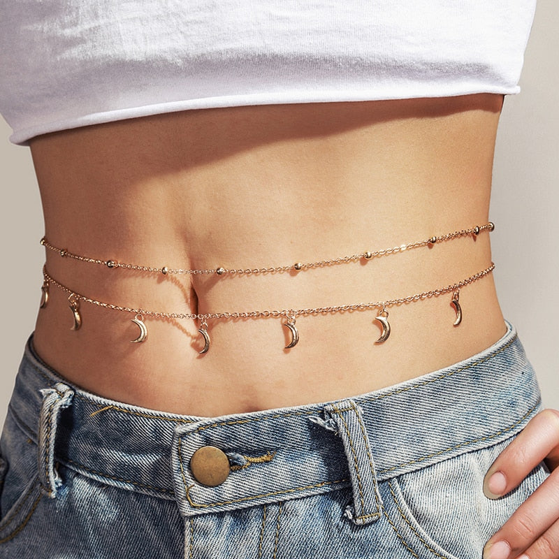 Double chaîne de taille avec pendentifs