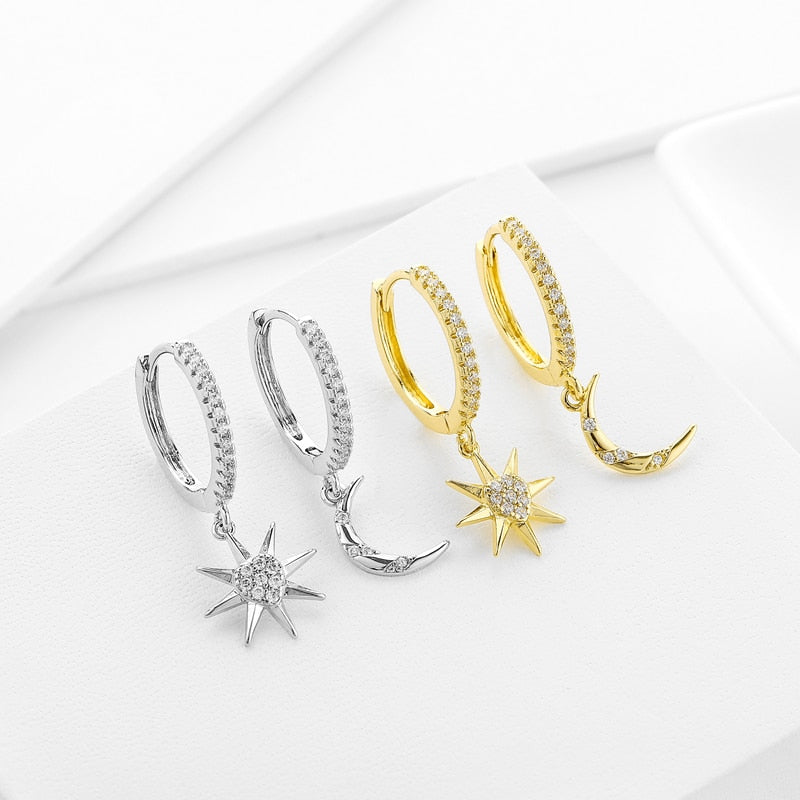 Boucles d'oreilles - lune et étoile
