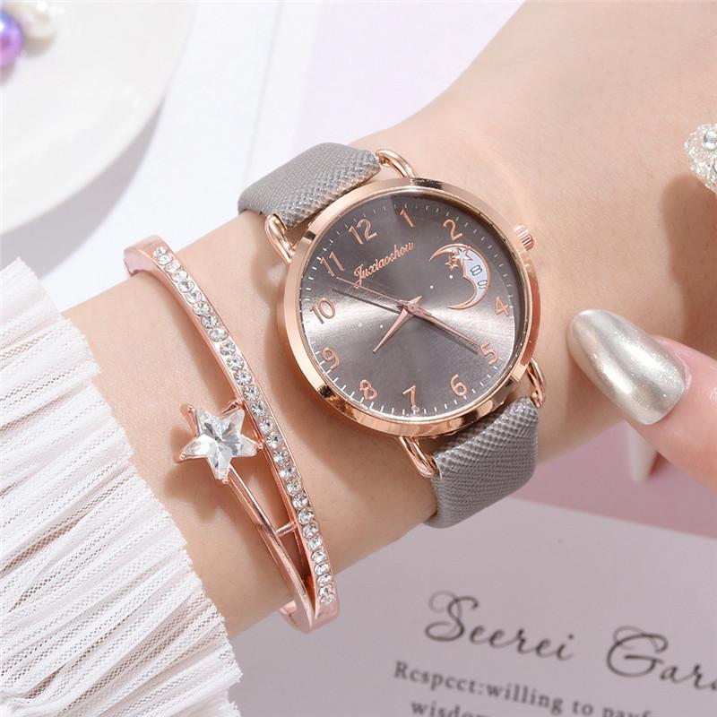 Montre à quartz pour femmes avec motif de lune