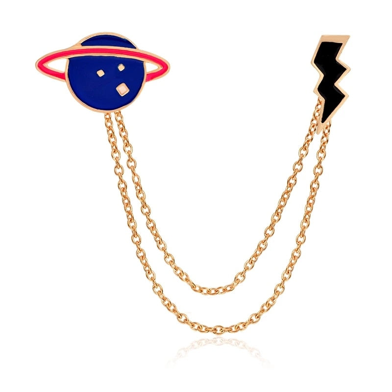 Broche en chaîne - motif planète