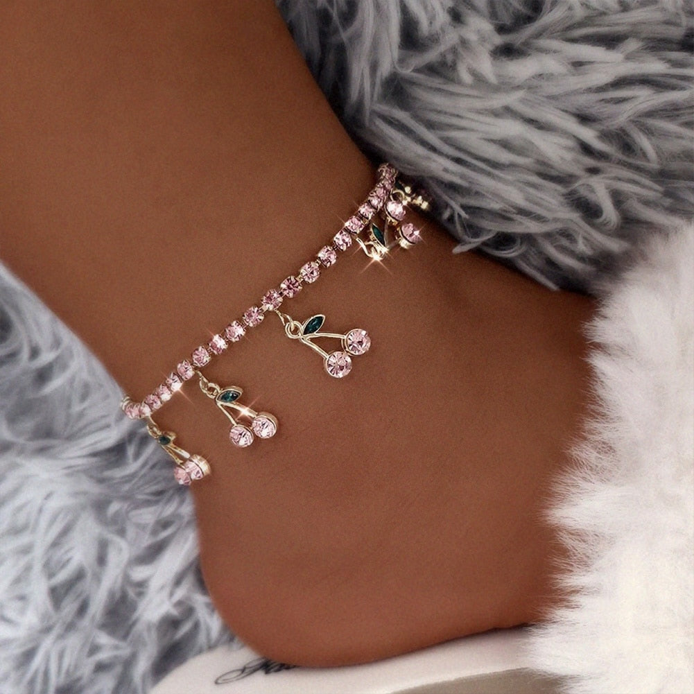 Bracelet de cheville avec des zircons - cerises