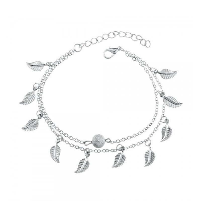 Bracelet de cheville avec pendentifs en forme de feuille