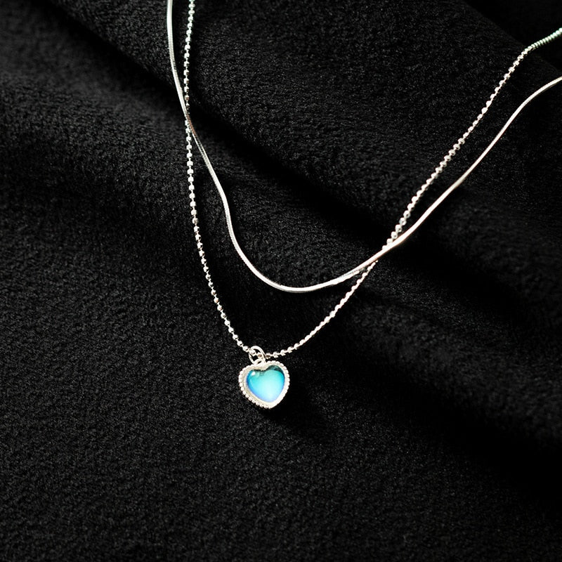Collier double avec pendentif en forme de cœur