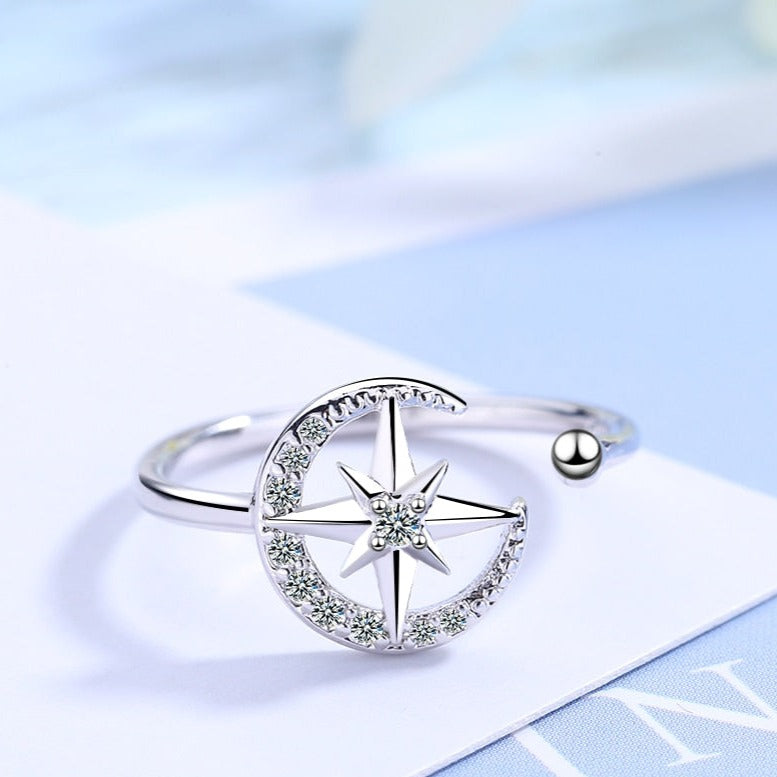 Bague ouverte avec une étoile et un croissant de lune