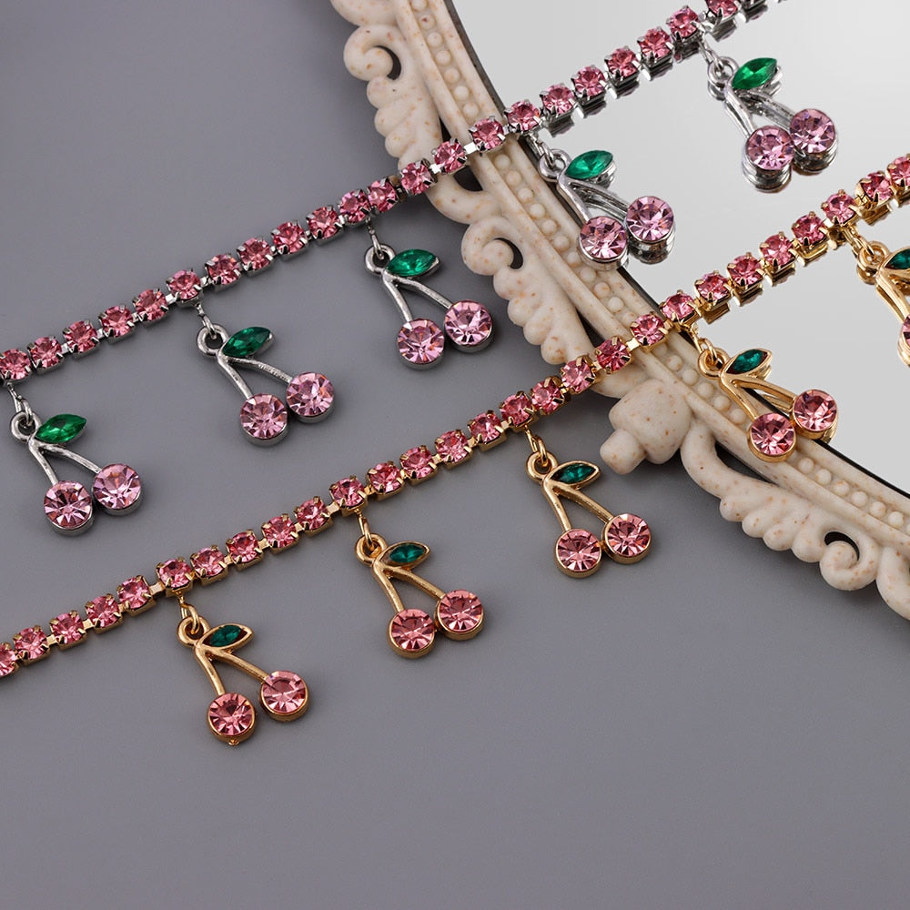 Bracelet de cheville avec des zircons - cerises