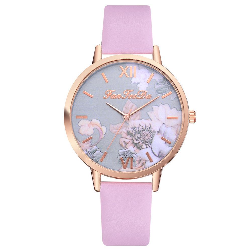 Montre à quartz pour femmes avec motif de fleur