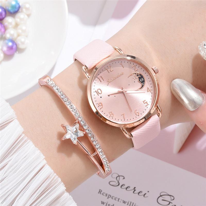 Montre à quartz pour femmes avec motif de lune