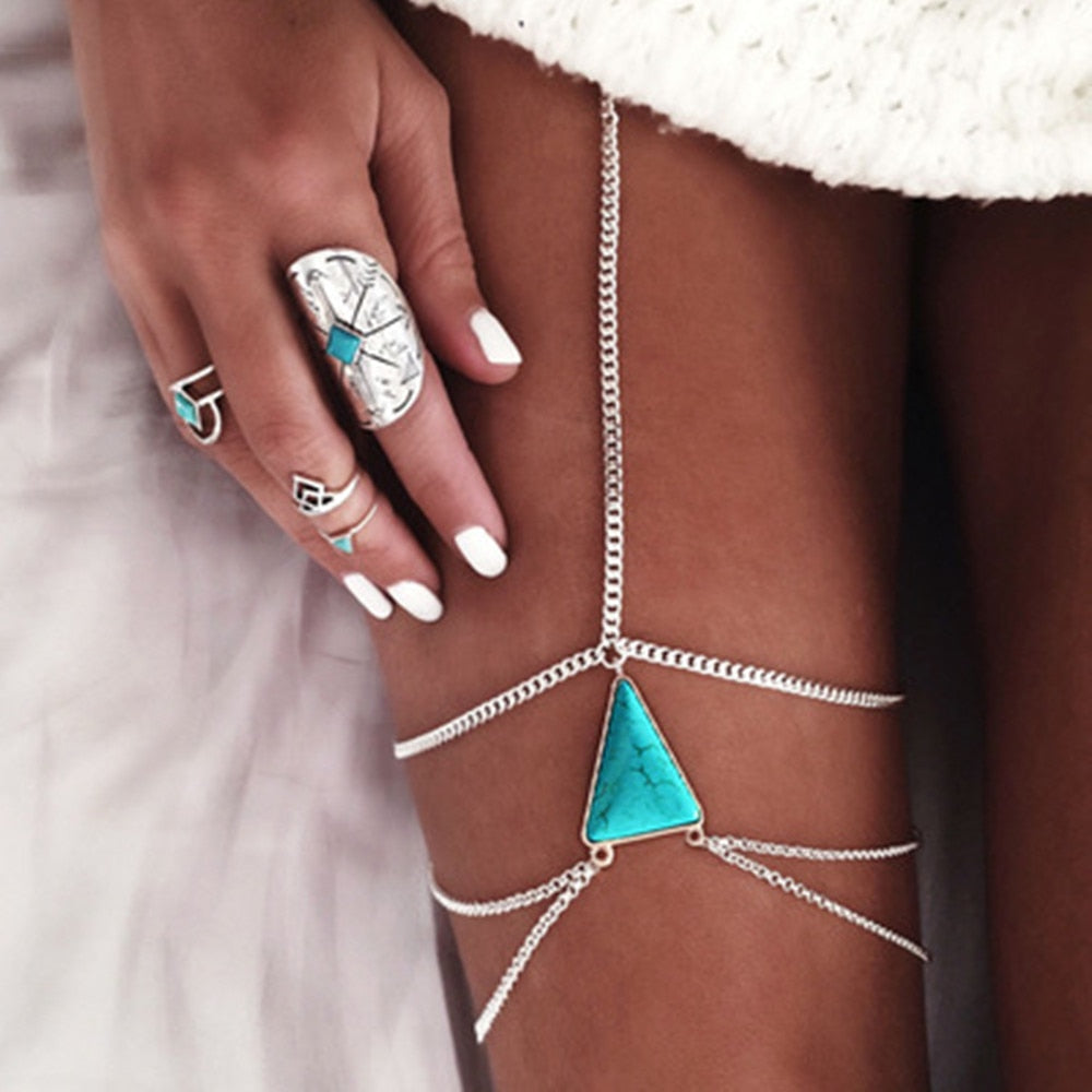 Chaîne de cheville minimaliste avec pierre turquoise