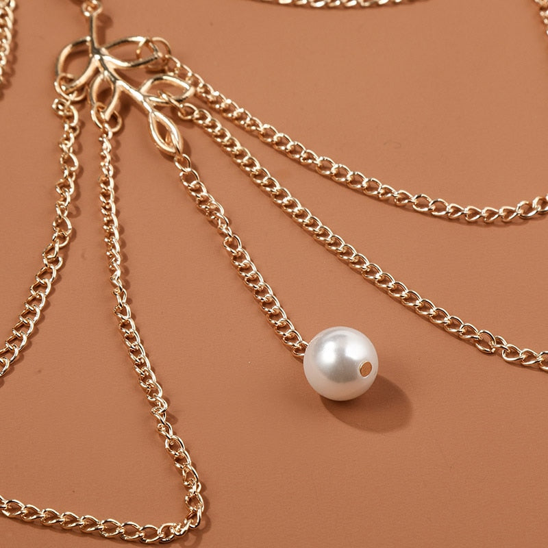 Cheville avec motif de feuille et perle d'imitation