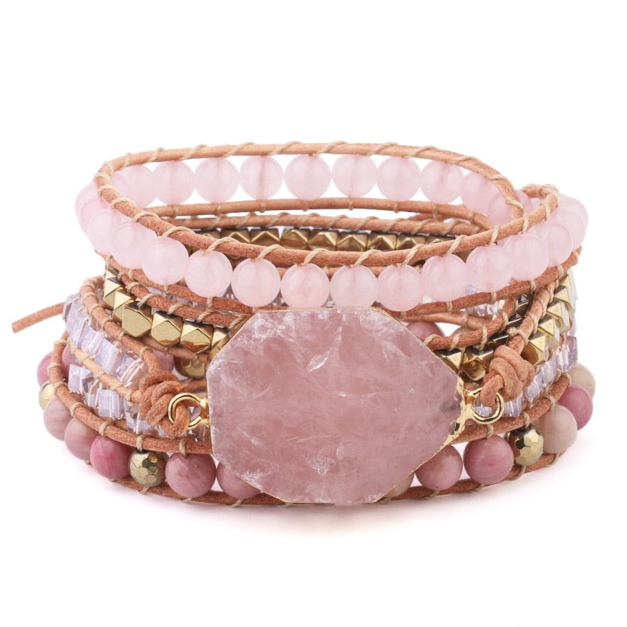 Bracelets en cuir avec quartz rose