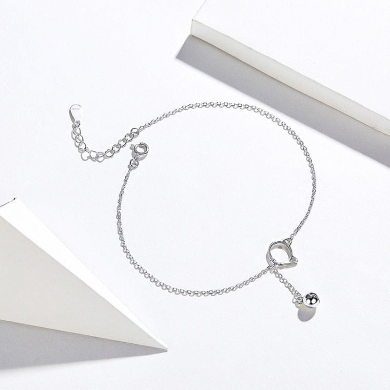 Bracelet de cheville en argent avec motif de chat