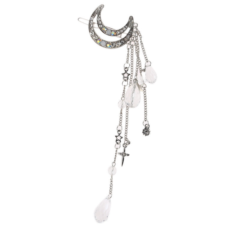 Pince à cheveux en forme de lune avec des perles suspendues