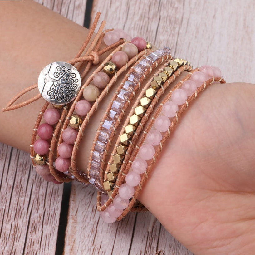 Bracelets en cuir avec quartz rose