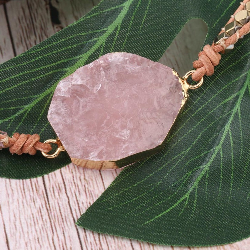 Bracelets en cuir avec quartz rose