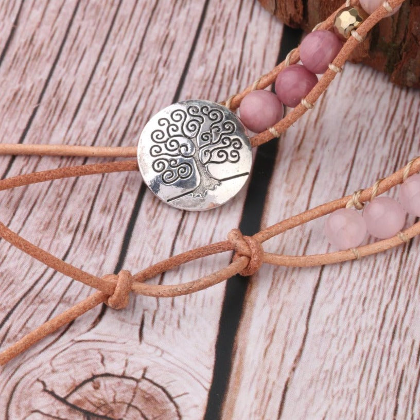 Bracelets en cuir avec quartz rose