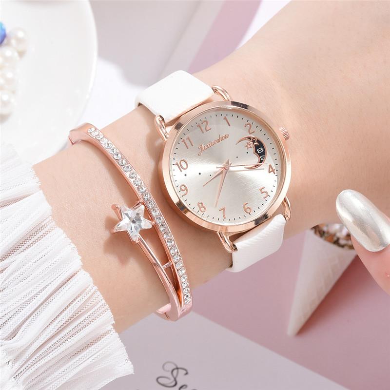Montre à quartz pour femmes avec motif de lune