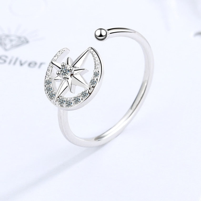 Bague ouverte avec une étoile et un croissant de lune
