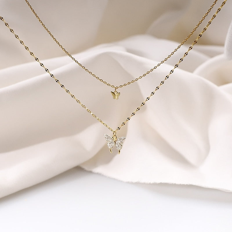 Collier double - papillon