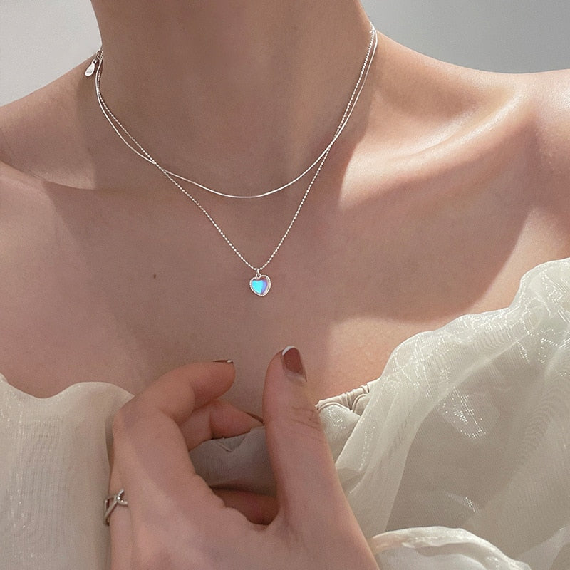 Collier double avec pendentif en forme de cœur