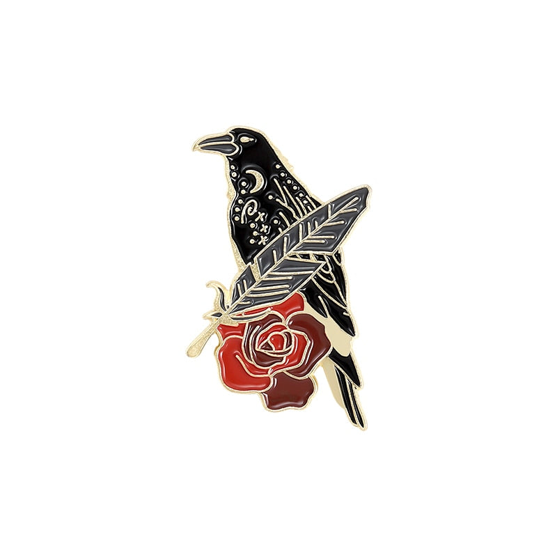 Broche - corbeau avec une rose