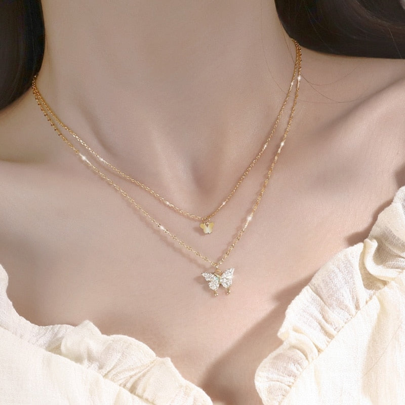Collier double - papillon