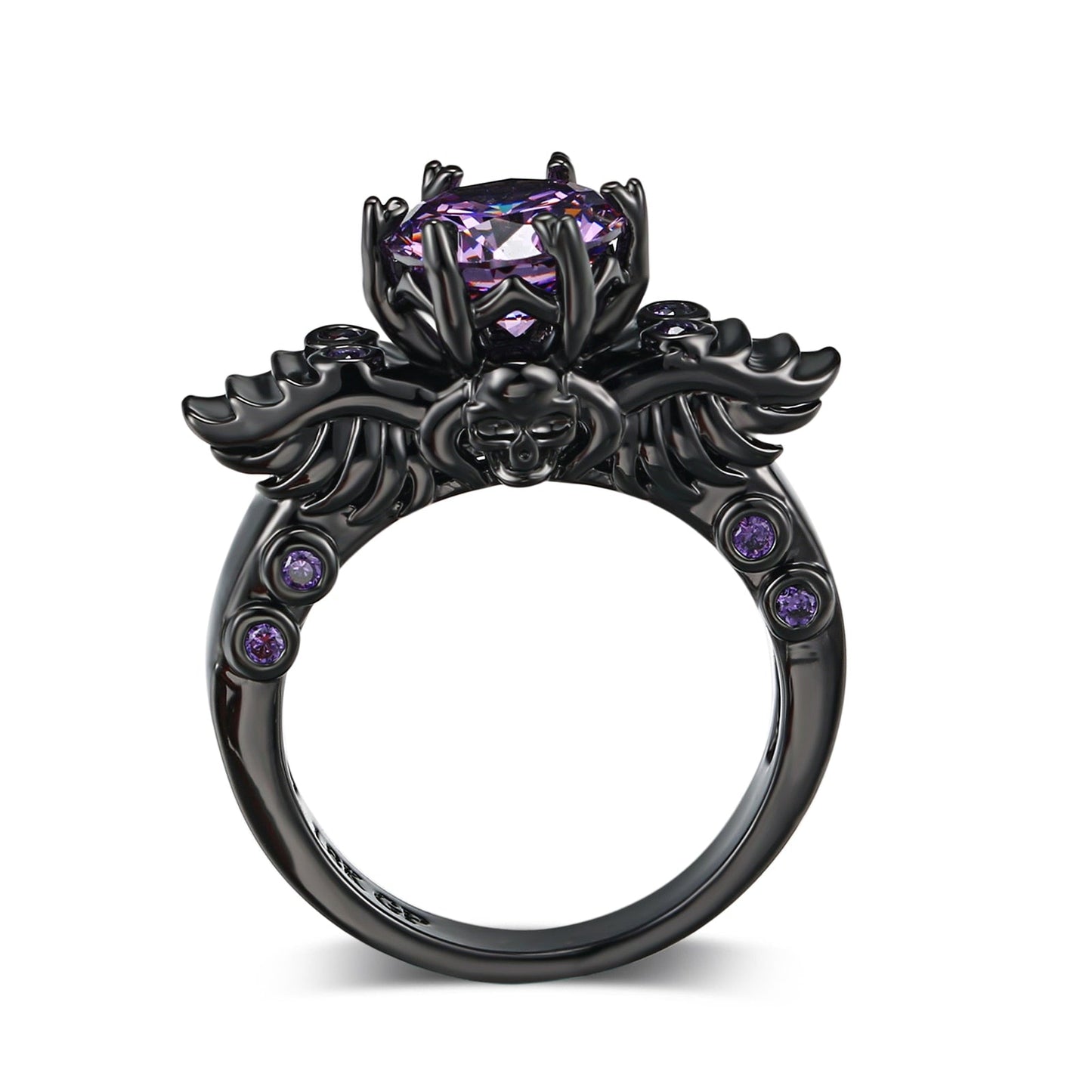 Bague noire avec motif d'aile