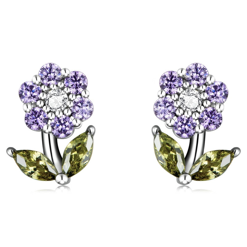 Boucles d'oreilles avec zircons - fleurs