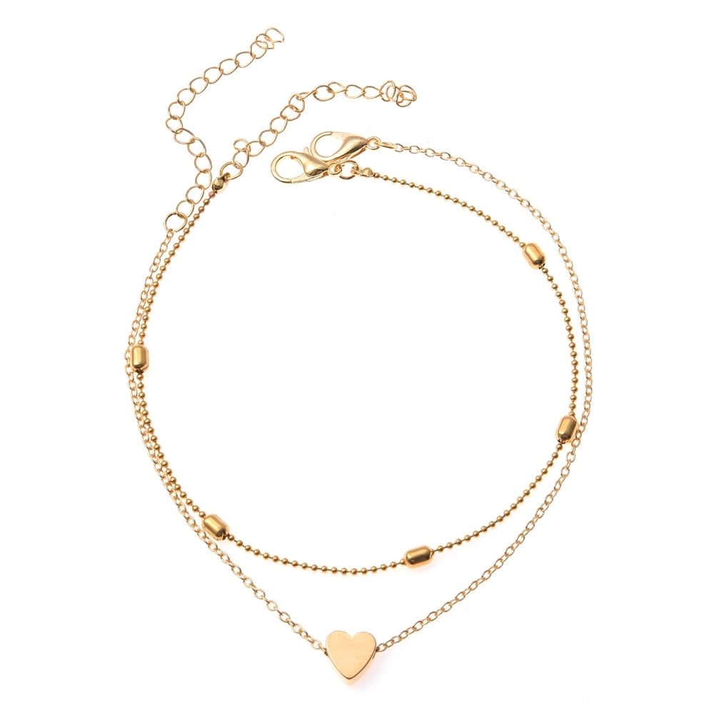 Délicat bracelet de cheville avec motif de cœur