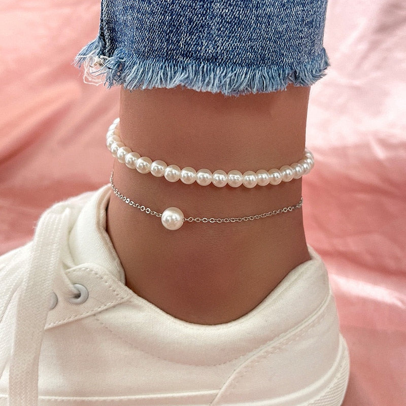 Bracelet de cheville avec des perles d'imitation