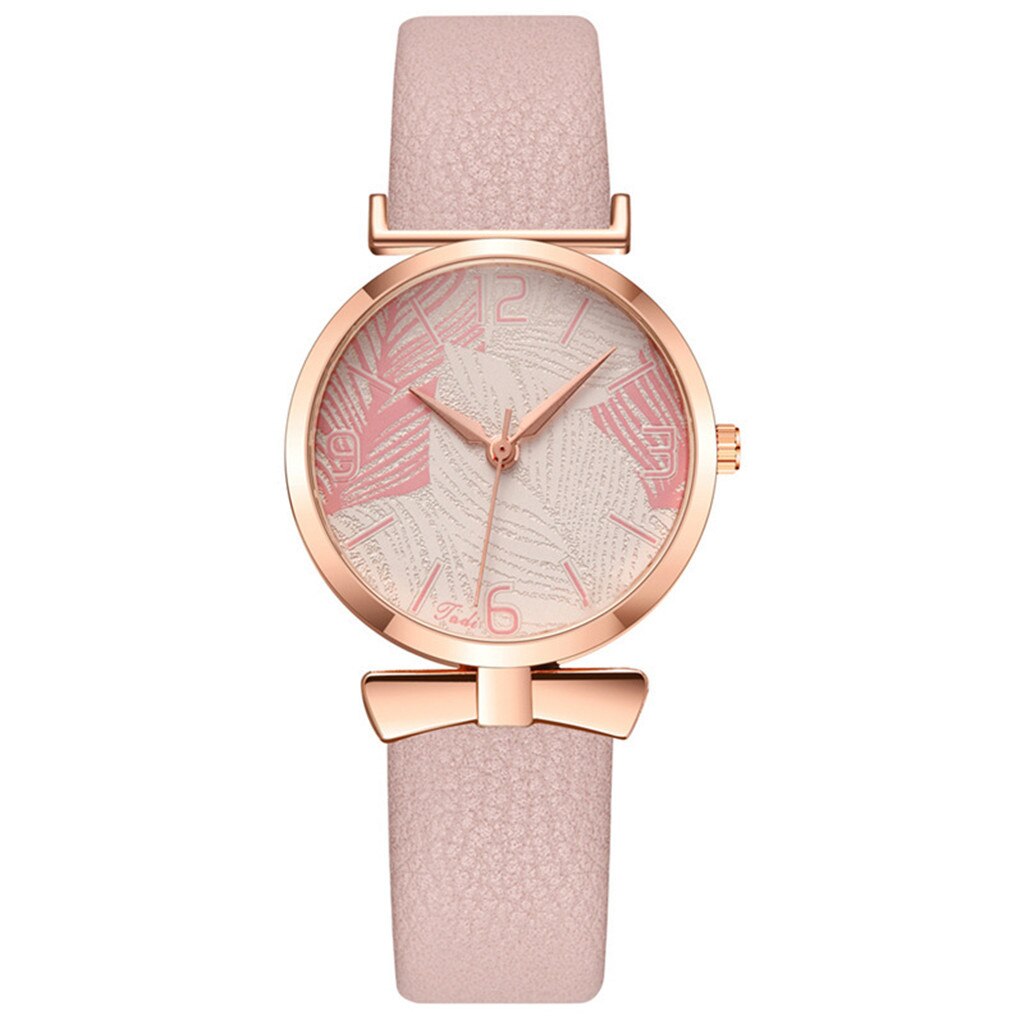 Montre pour dames minimaliste avec motif de feuille