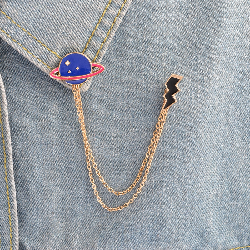 Broche en chaîne - motif planète