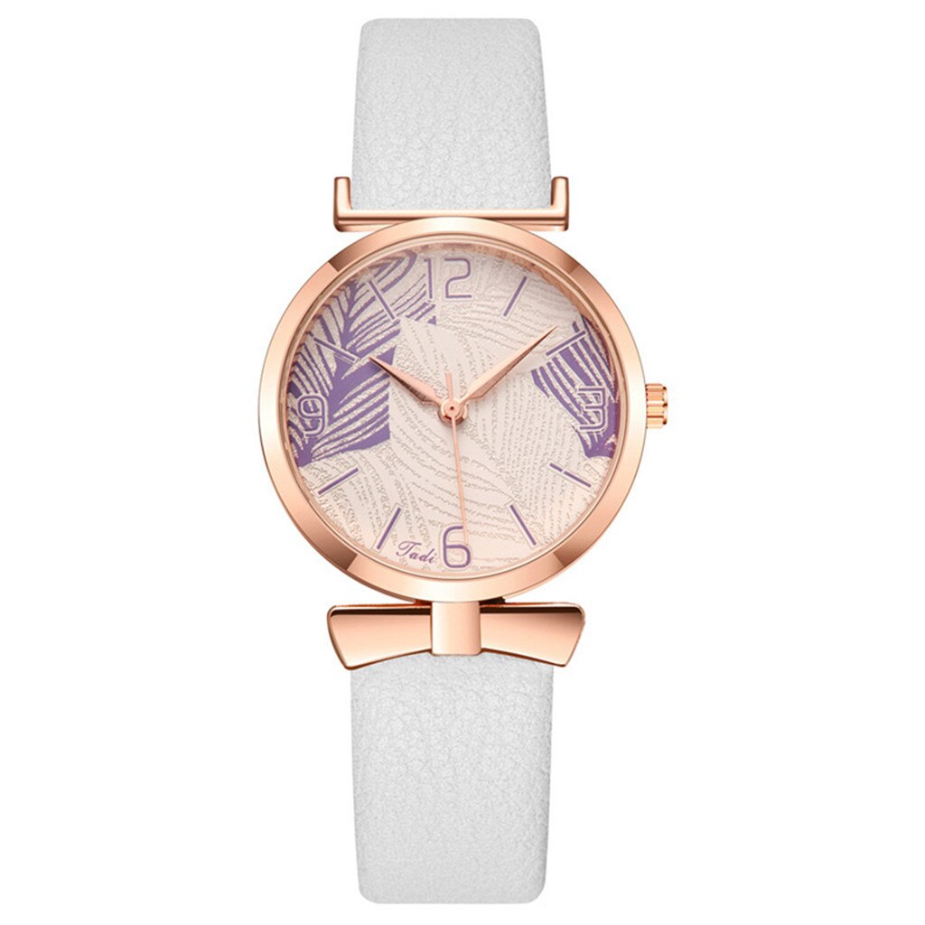 Montre pour dames minimaliste avec motif de feuille