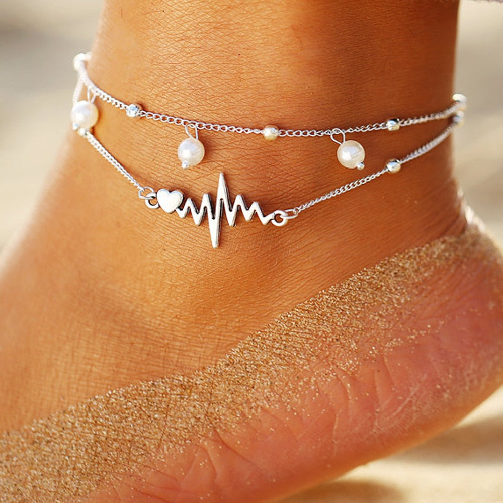 Bracelet de cheville avec motif de cœur ECG