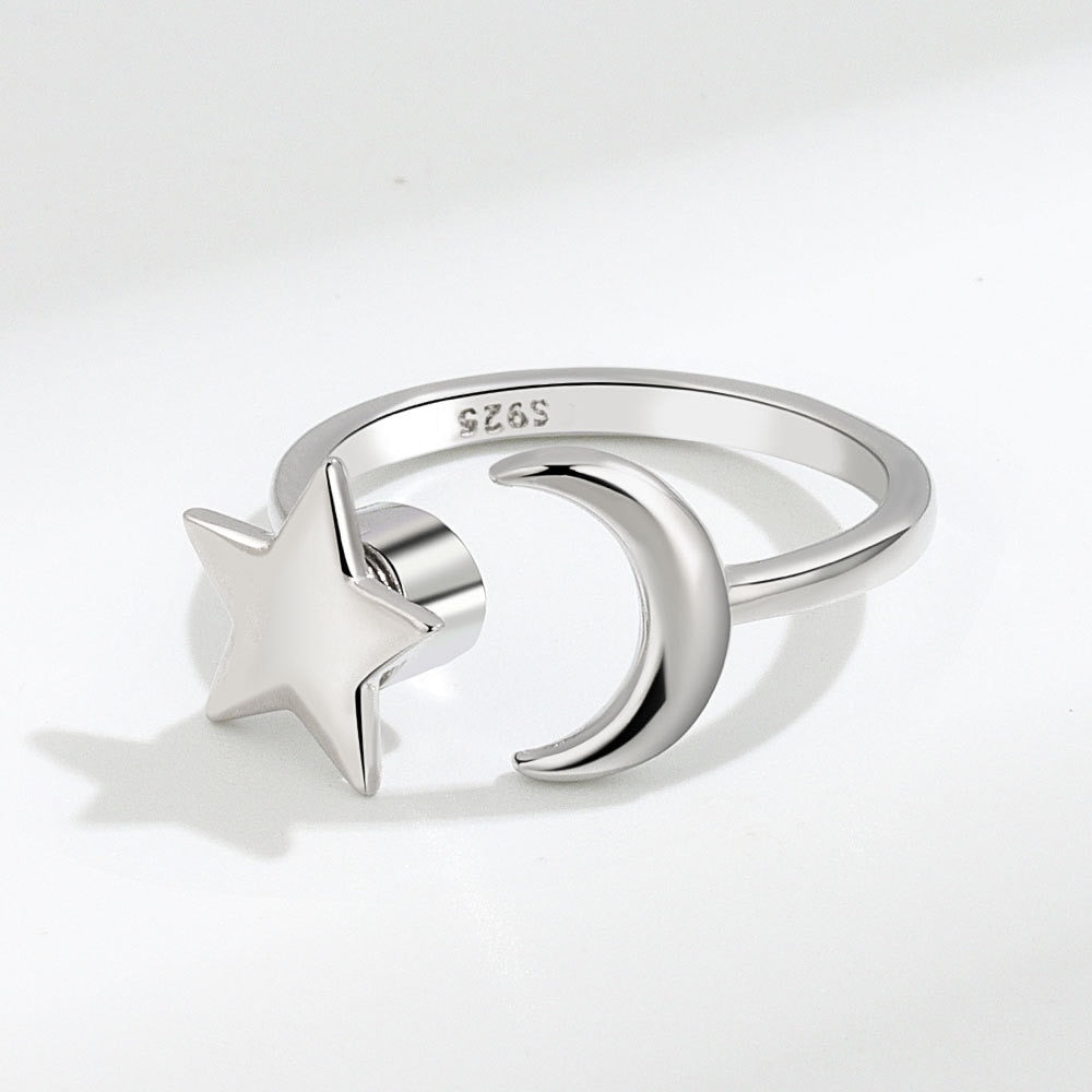 Bague ouverte avec étoile et lune