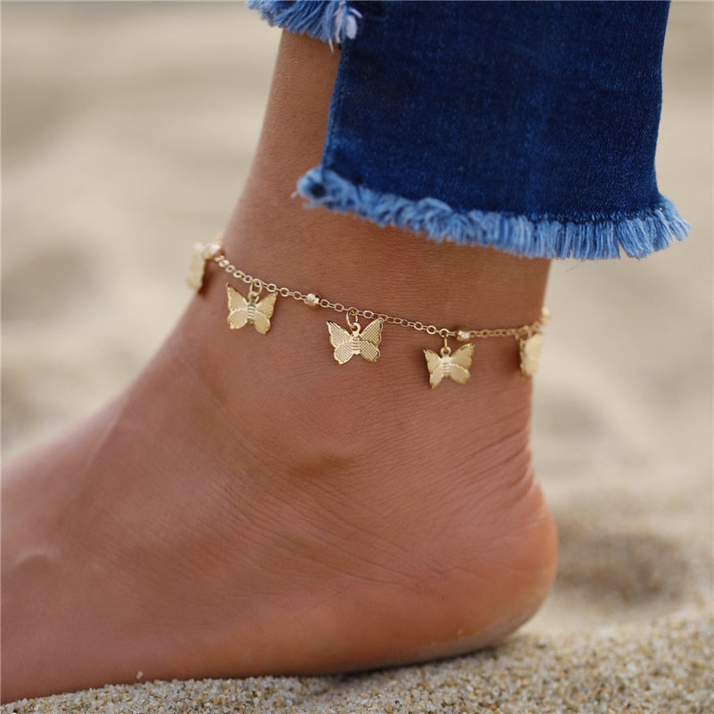 Bracelet de cheville avec pendentifs papillon