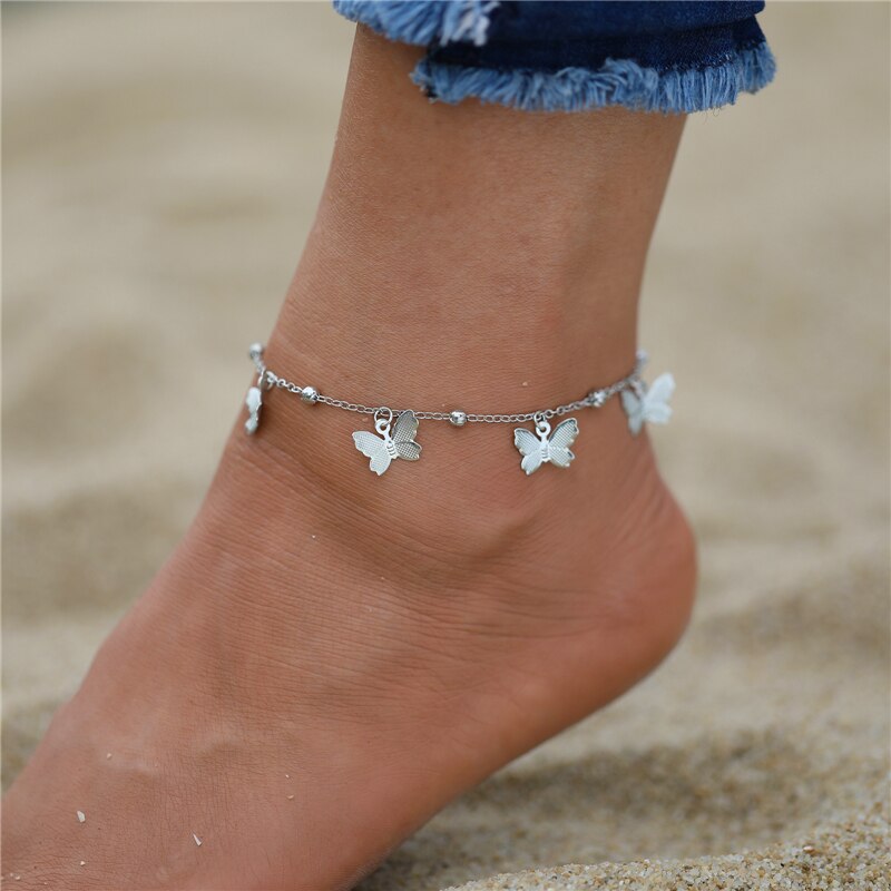Bracelet de cheville avec pendentifs papillon