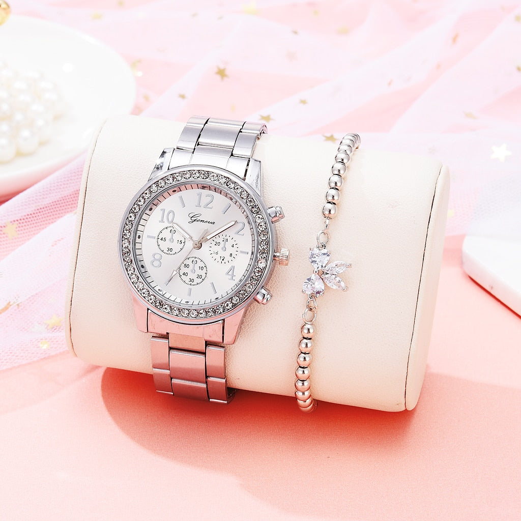 Montre pour femmes avec zircons et bracelet minimaliste