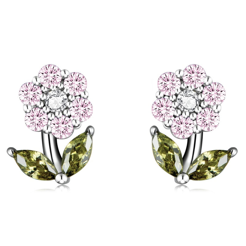 Boucles d'oreilles avec zircons - fleurs