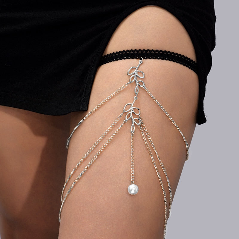 Cheville avec motif de feuille et perle d'imitation