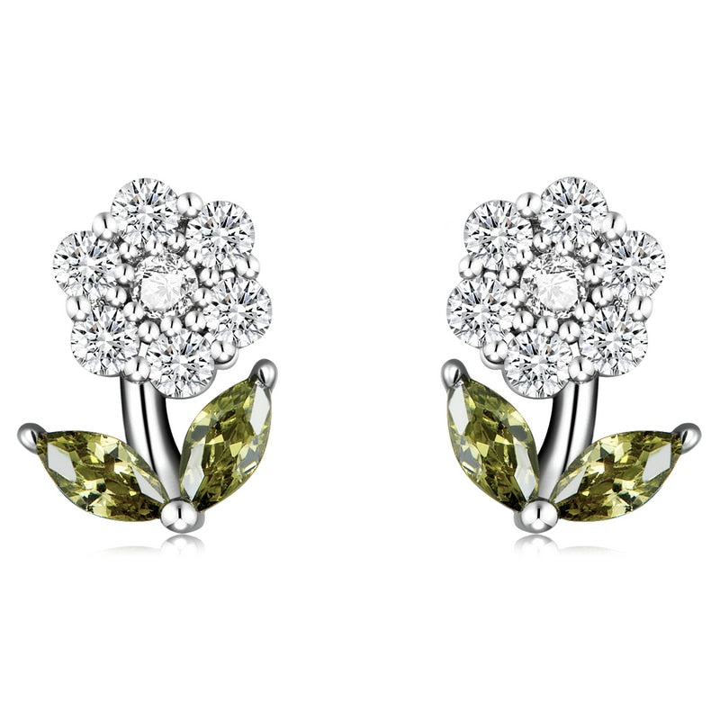 Boucles d'oreilles avec zircons - fleurs